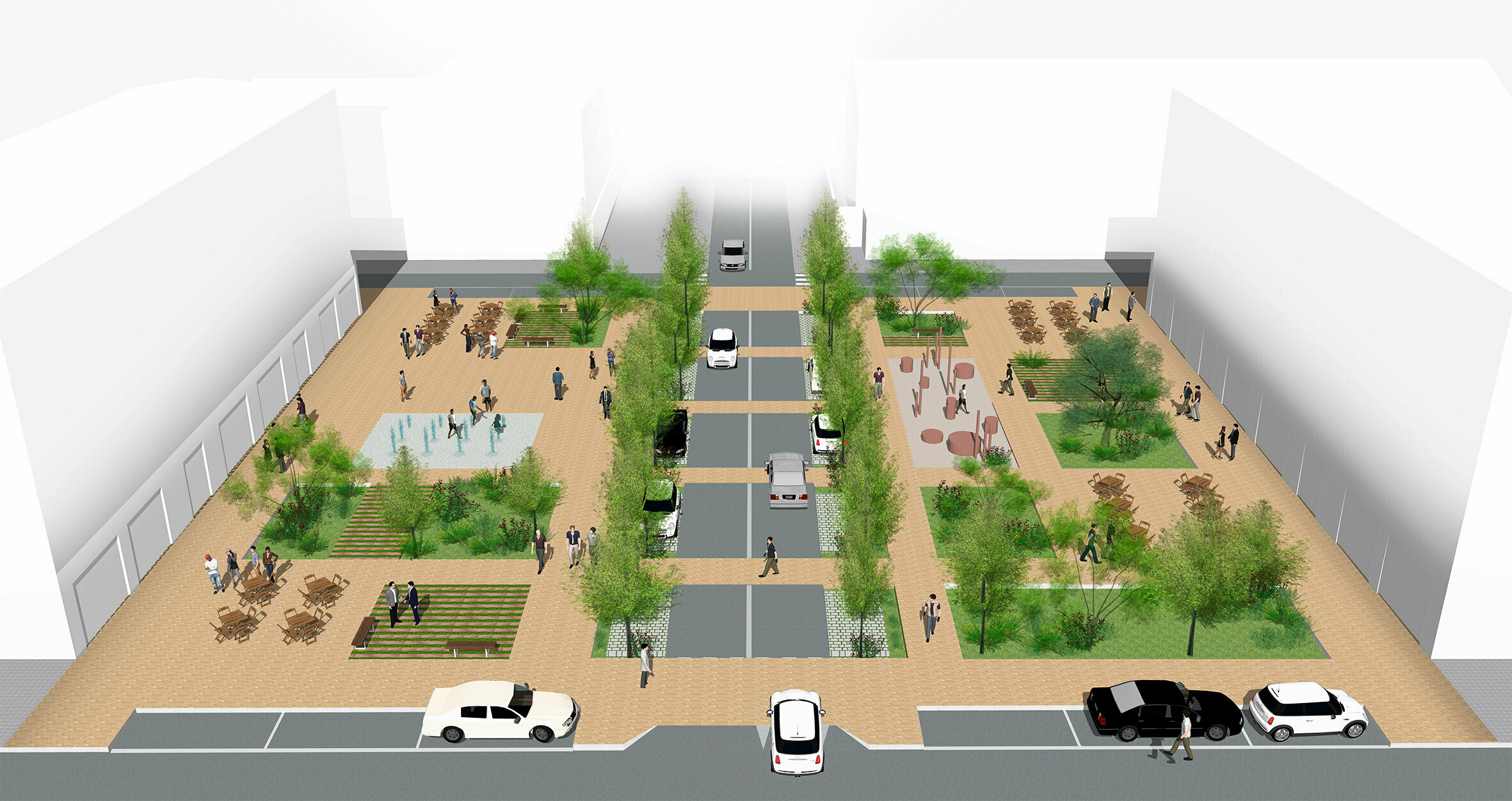 Imagen para los medios: Zonas de estancia a ambos lados con carril de circulación central